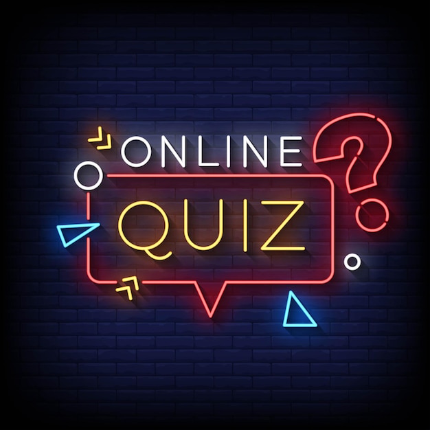 Neonzeichen-online-quiz mit backsteinmauer-hintergrundvektor