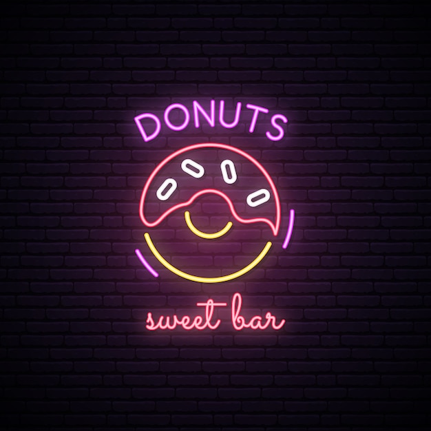 Neonzeichen von süßen donuts.