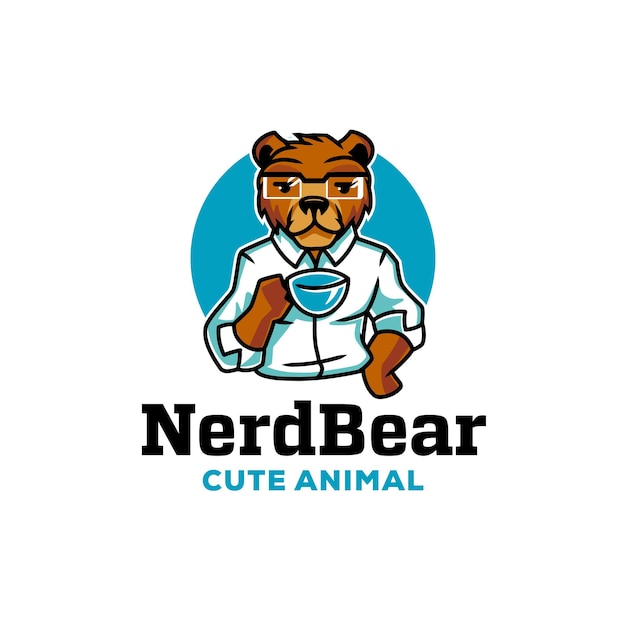 Nerd Büro Bär Cartoon Logo Vorlage