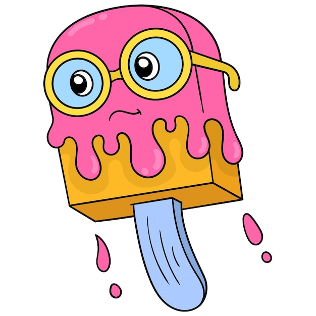 Nerdy stand Sommereis mit runder Brille gegenüber. Doodle-Symbol kawaii.