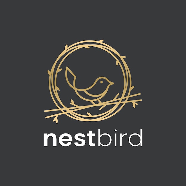 Nest, vogel, natur, blatt, linie, umriss, logo, design, icon