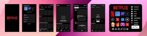 Netflix-schnittstelle netflix-bildschirm social-media-schnittstellenvorlage für soziale netzwerke homepage netflix neues und heißes abonnementprofil hintergrund mit farbverlauf leitartikel