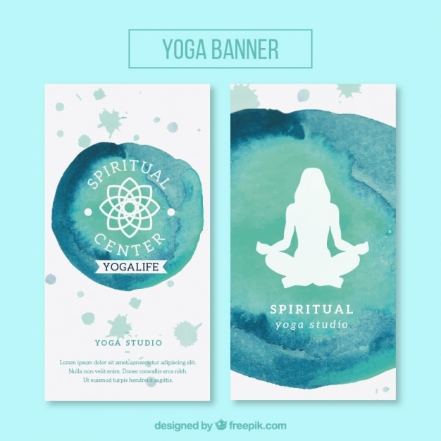 Vektor nette aquarell banner des yoga mit symbol und silhouette