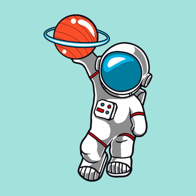 Nette astronauten, die basketballvektorillustration spielen