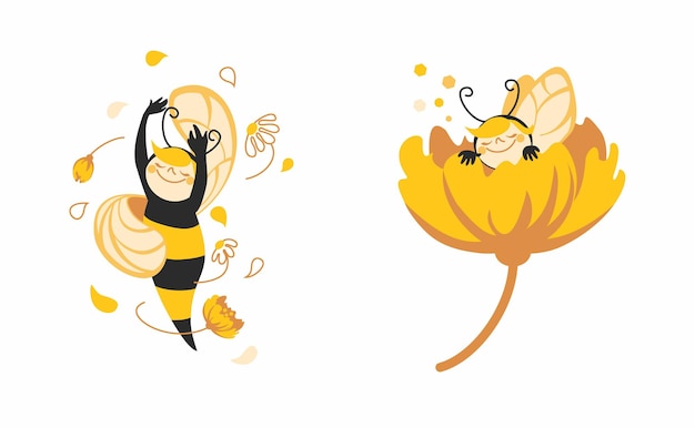 Nette Bienen- und Tulpenkinderillustration Vektor