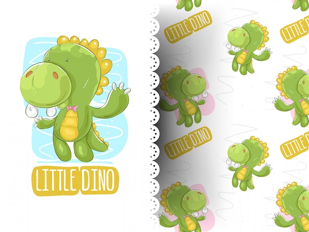 Nette Dinosaurierkarikatur auf gestreiftem Hintergrund