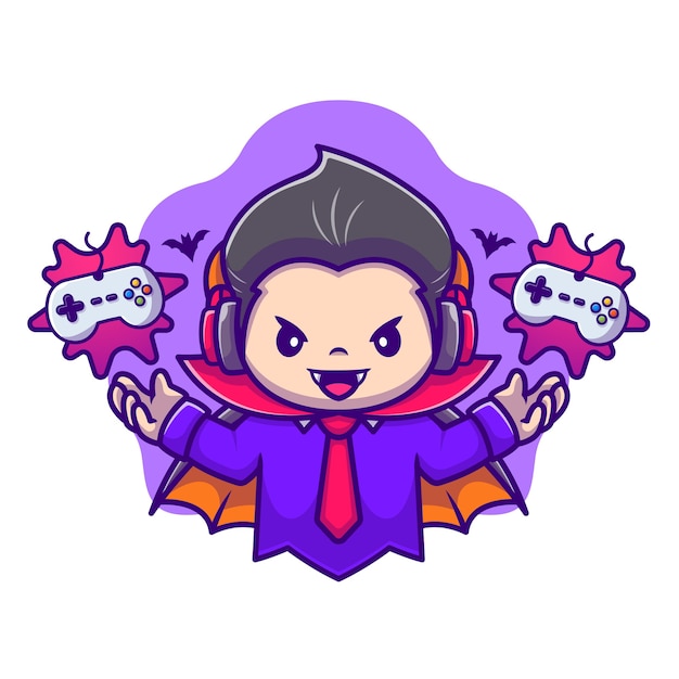 Nette dracula-spielkarikatur-vektor-symbol-illustration. halloween-spielikone