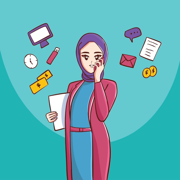 Vektor nette geschäftsfrau-mädchen-hijab-illustration