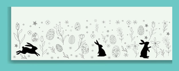 Nette Hand hat Ostern-Vektorhintergrund mit Esterhasen-Eispaß-Osterdekoration, Karte gezeichnet.