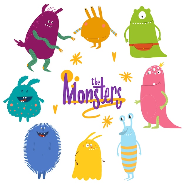 Vektor nette karikatur monster sammlung.