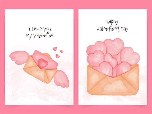 Vektor nette karte für valentinstag. herz und umschlag im aquarellstil.