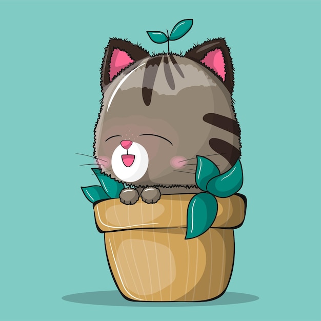 Nette Katze auf einer Pflanzenillustration