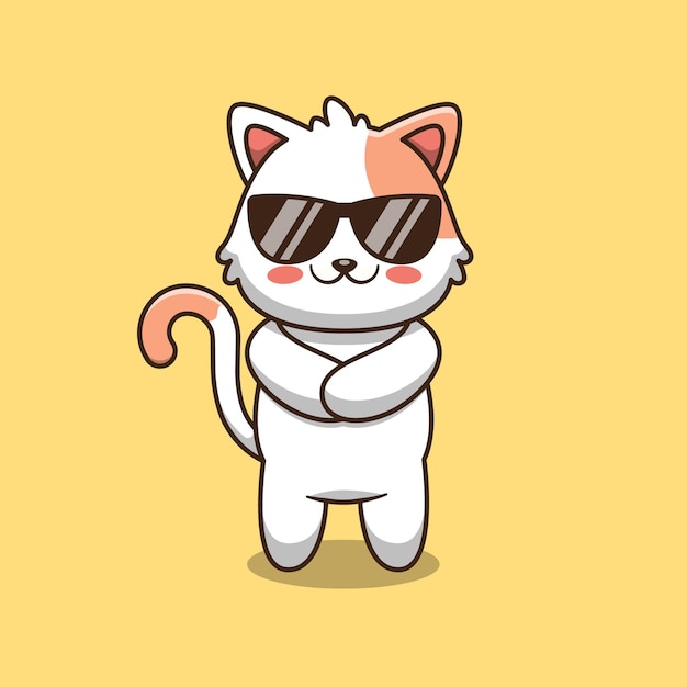 Nette Katze, die Brillenkarikaturillustration trägt.