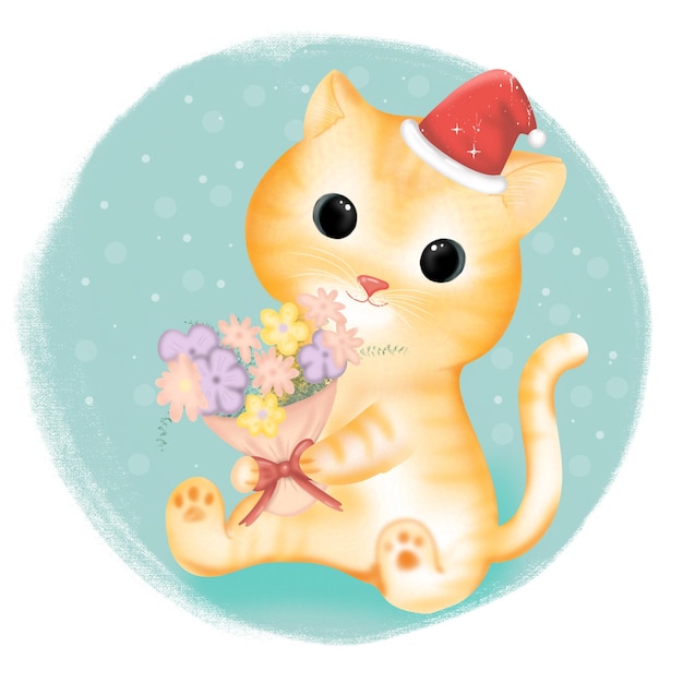 Nette Katze mit Blume am Weihnachtstag.