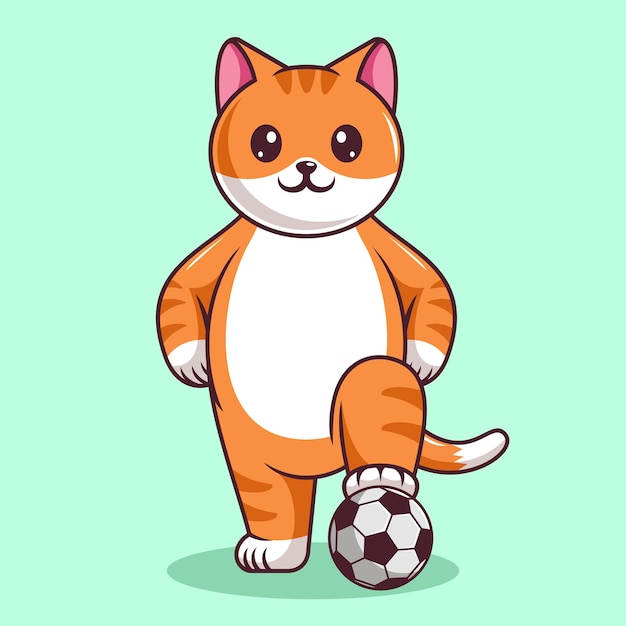 Nette katze mit fußballkarikaturillustration