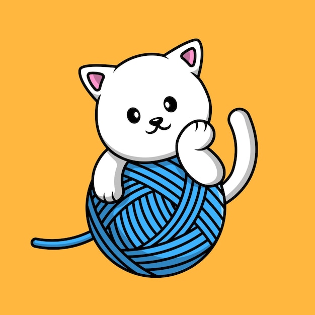 Nette katze mit wollknäuel cartoon-vektor-symbol-illustration