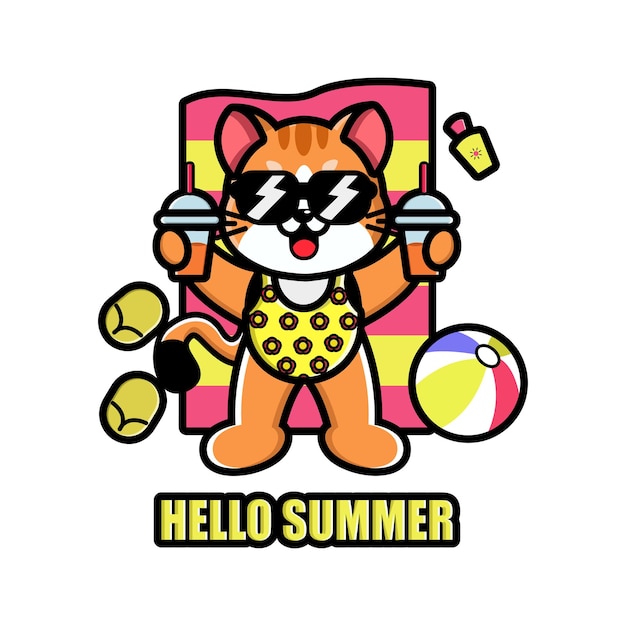 Nette katze sommer-vektor-illustration