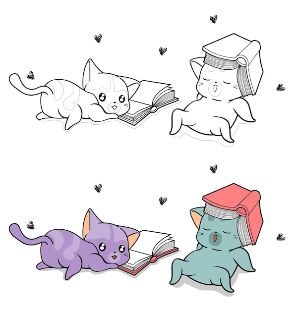 Nette Katzenfiguren mit Lehrbuchkarikatur leicht Malvorlagen für Kinder