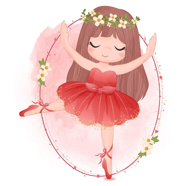 Nette kleine ballerina im roten kleid
