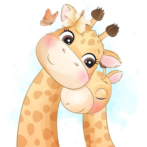 Vektor nette kleine giraffenmutter und babyillustration