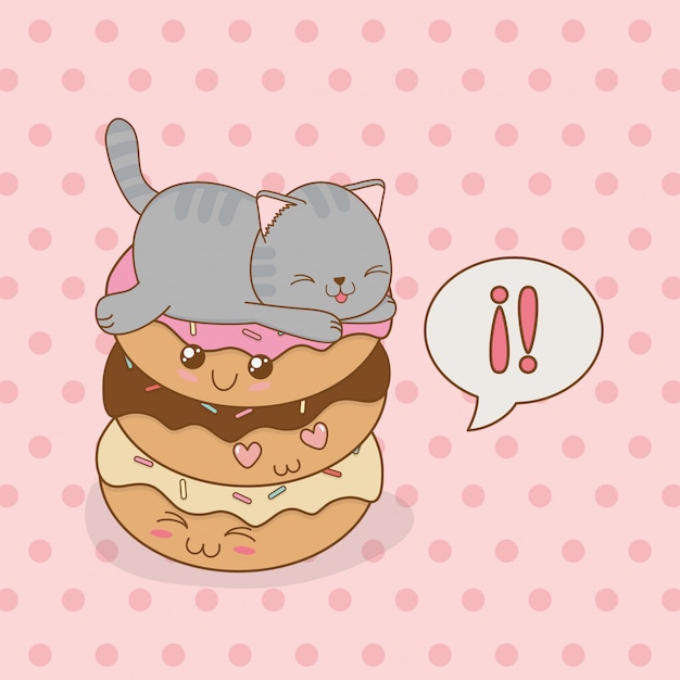 Nette kleine katze mit süßem donut kawaii charakter