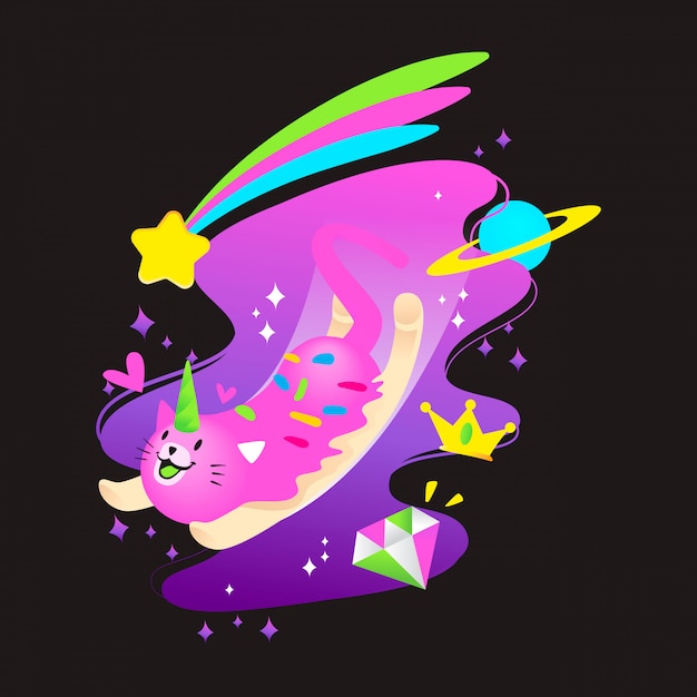 Nette kosmische einhornkatzen-vektorillustration