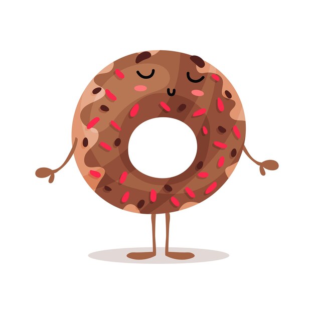 Nette lustige glasierte Donut-Zeichentrickfilm-Figur-Vektorillustration auf einem weißen Hintergrund