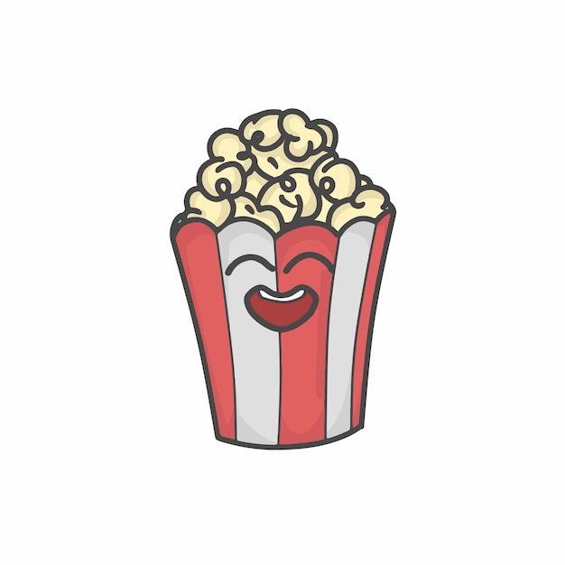 Nette popcorn-charakter-flache karikatur-vektor-schablonen-design-illustration