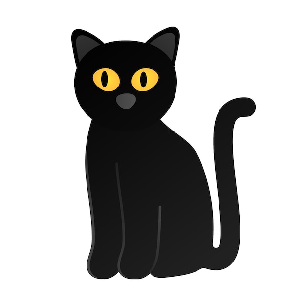 Vektor nette schwarze katze, die auf der flachen artdesignvektorillustration des bodens sitzt, lokalisierte weißen hintergrund