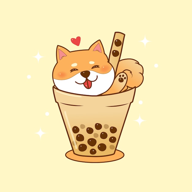 Nette shiba inu in bubble tea tasse