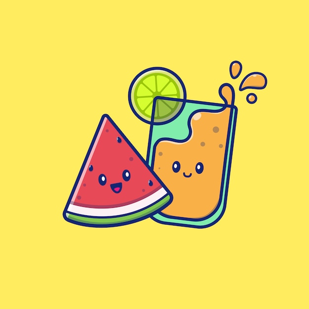 Nette sommer-wassermelone und orangensaft-symbol-illustration. summer icon concept isoliert. flacher cartoon-stil