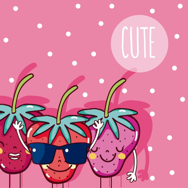 Nette und lustige erdbeerfreunde trägt karikaturen früchte