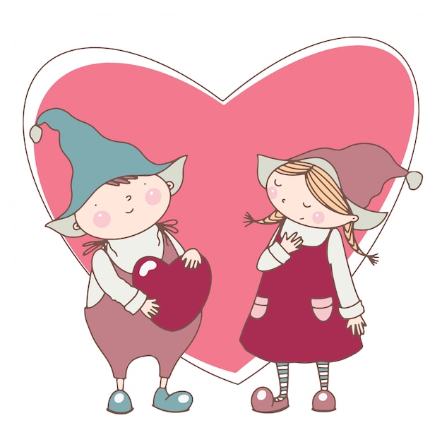 Nette valentinsgrußillustration von karikaturpaaren mit herzen