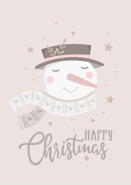 Nette weihnachtsgrußkarte mit lächelndem schneemann
