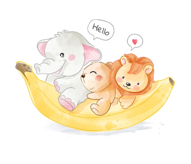 Vektor nette wilde tierfreundschaft mit bananenillustration