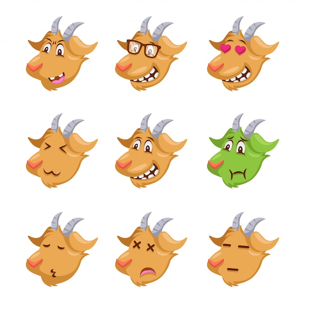 Nette ziegen-gesichts-emoticon emoji-ausdruck-illustration