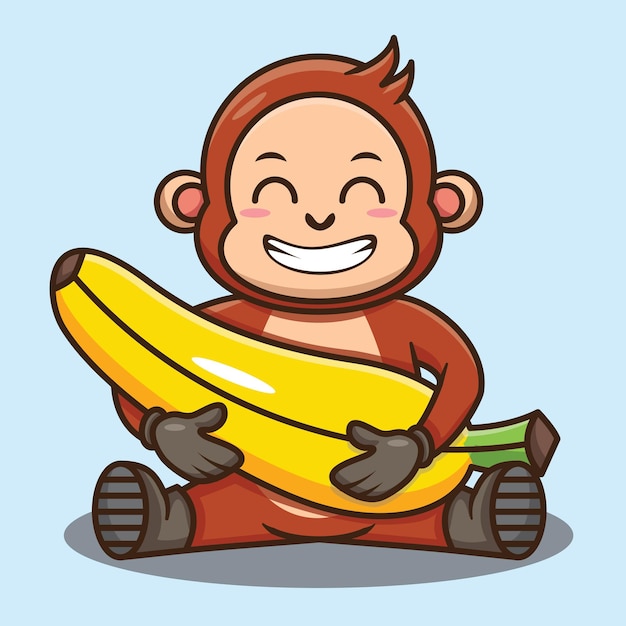 Vektor netter affe-karikatur, der banane beim sitzen-vektor-design hält