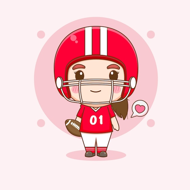 Netter amerikanischer fußballspieler des mädchens chibi charakterillustration