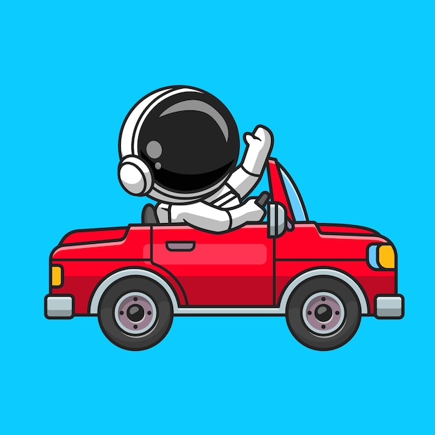 Netter astronaut, der offroad-auto-karikatur-vektor-icon-illustration fährt. technologie-transport-symbol-konzept isoliert premium-vektor. flacher cartoon-stil