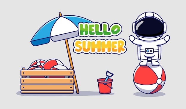 Netter astronaut mit hallo sommergrußbanner