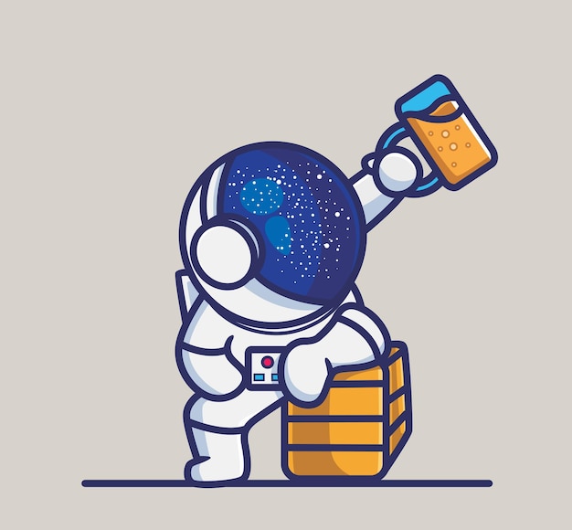 Vektor netter astronaut trinkt ein bier cartoon person technologiekonzept isolierte illustration flat style