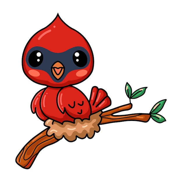 Netter baby-kardinalvogel-cartoon auf ast