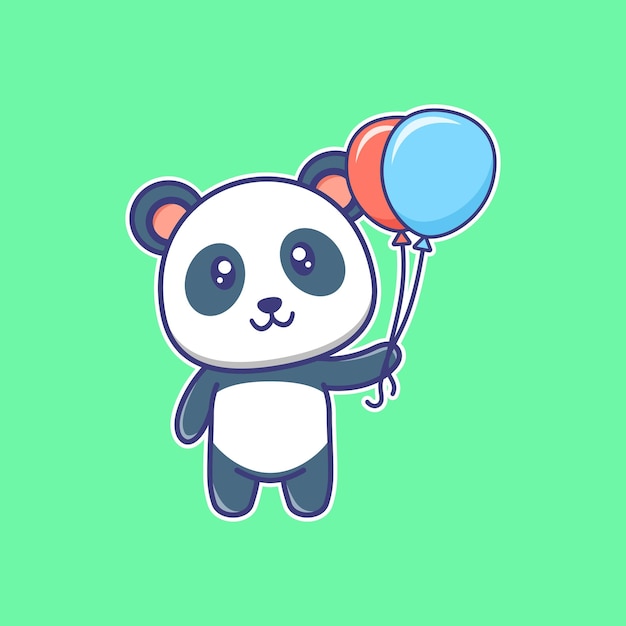 Netter babypanda, der ballonkarikaturillustration hält