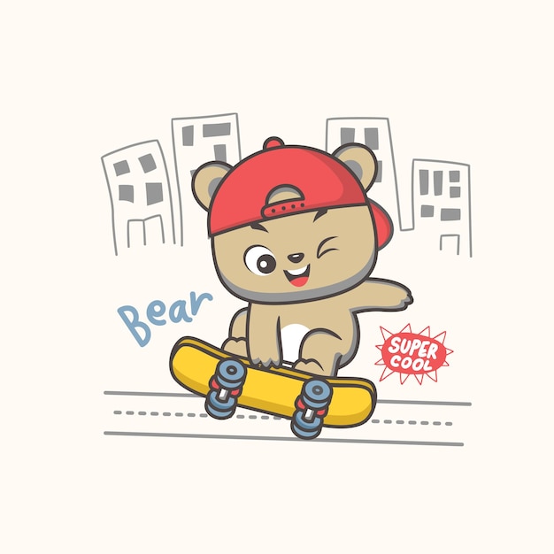 Netter bär auf skateboard cartoon vektor symbol illustration tiersport symbol isoliert