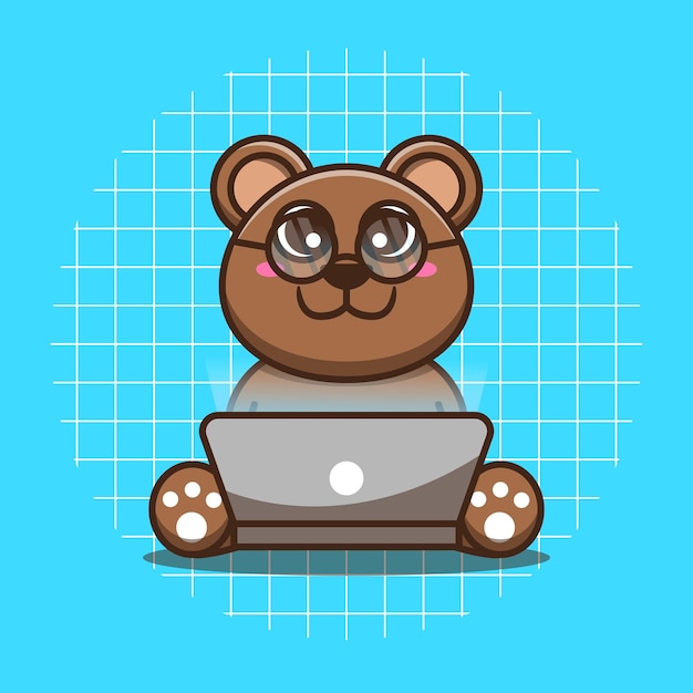 Netter bär mit laptopvektorillustration