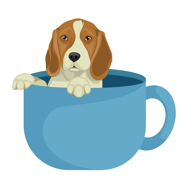 Vektor netter beagle, der im kaffeetasse sitzt