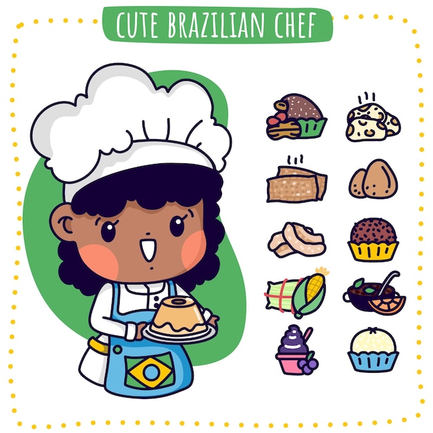 Netter brasilianischer koch und brasilianische lebensmittelillustration