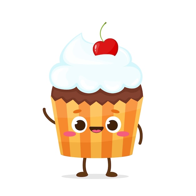 Netter cartoon-cupcake mit lustigem gesicht