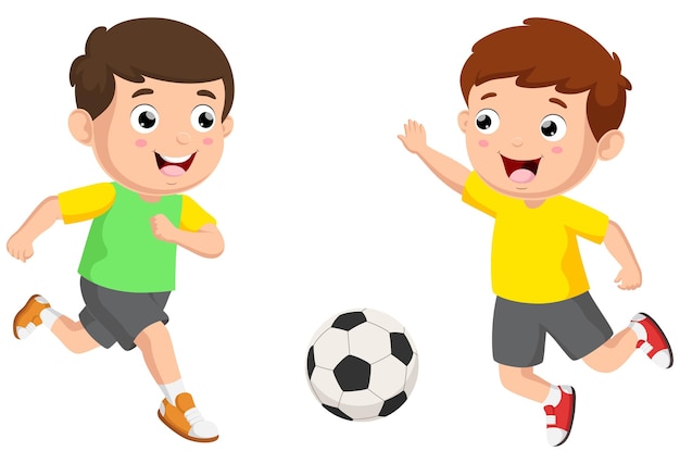 Netter cartoon für kleine kinder, der fußball spielt