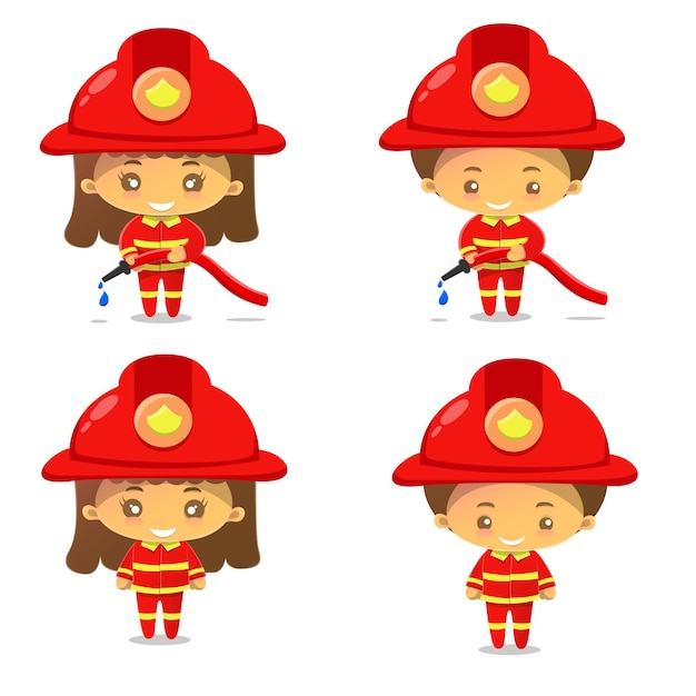 Vektor netter chibi-feuerwehrmannjunge und -mädchen